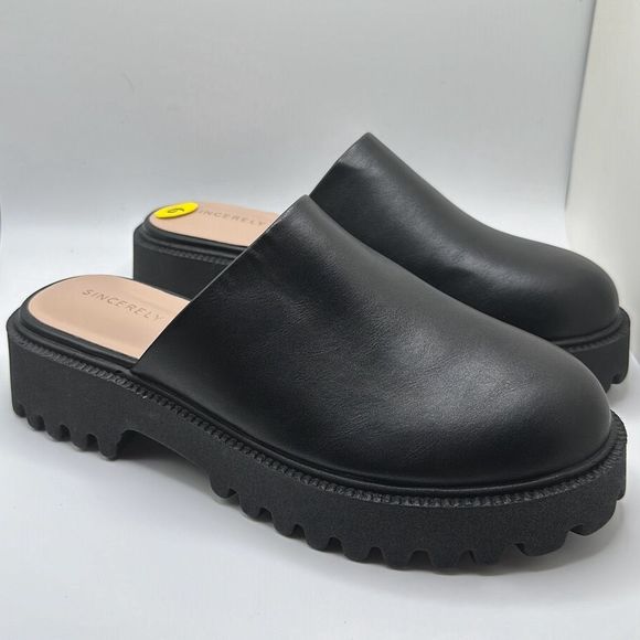 SINCERLY JULES Lugged Platform Clog 9 BLACK - Picture 1 of 7